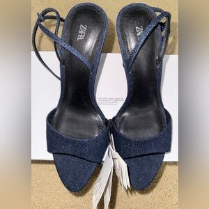 Zara Denim Blue Strappy Heels